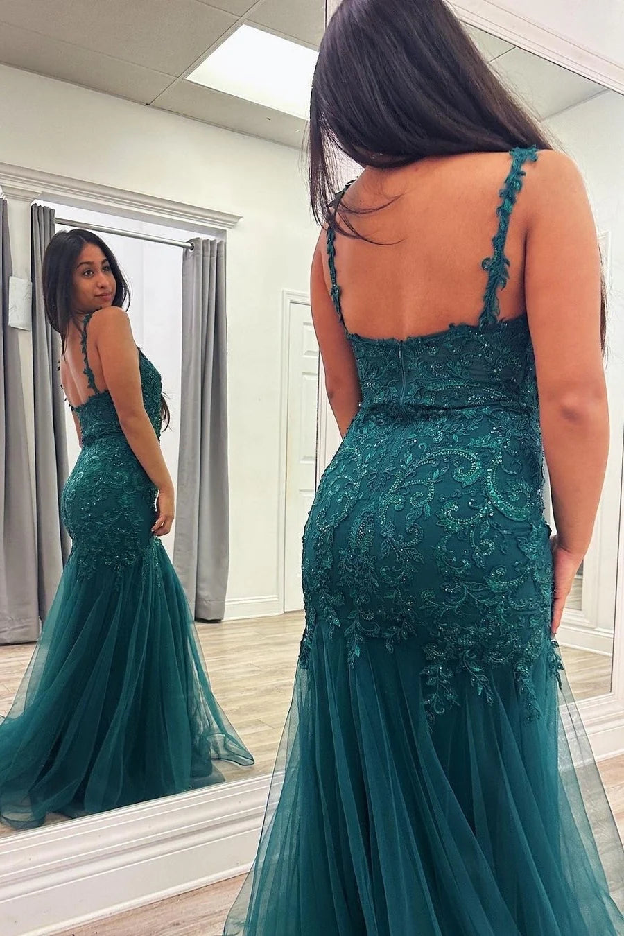 Vestidos formales/Vestido de fiesta largo de tul con apliques de sirena y escote en V estilo pavo real/Tiendas de vestidos de fiesta
